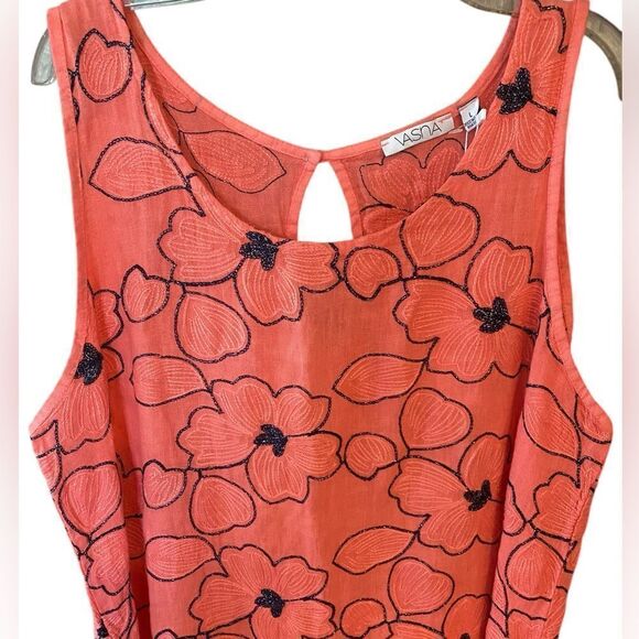 Vasna NWT Sz L Orange Blue Metallic Embroidered Floral Linen Italian Dress - Picture 4 of 9